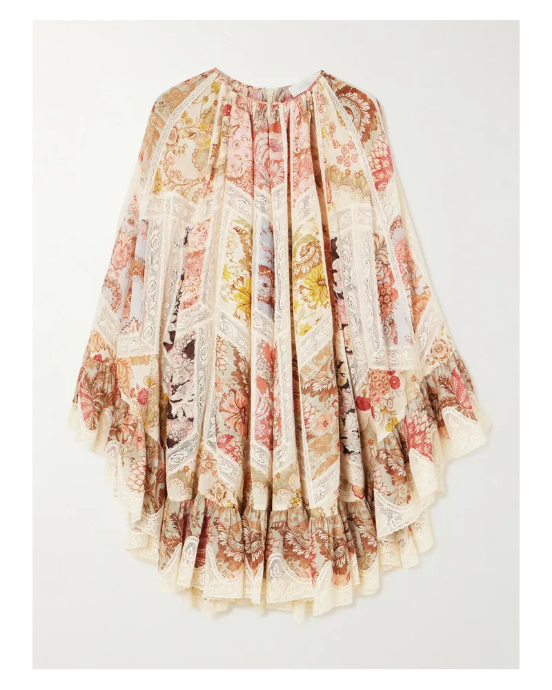 Zimmermann Daylight Flutter Minikleid Aus Bedruckter Baumwolle Mit Spitzenbesätzen - Orange Orange