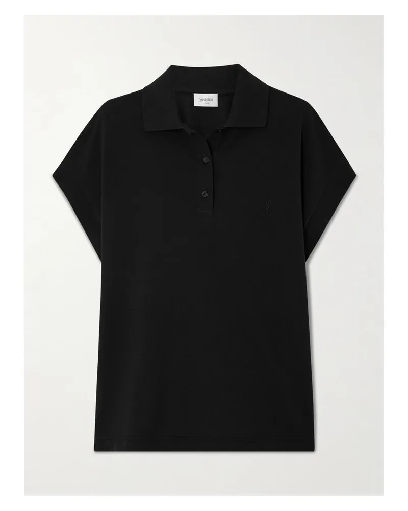Saint Laurent Polohemd Aus Piqué Aus Einer Baumwollmischung Mit Logostickerei - Schwarz Schwarz