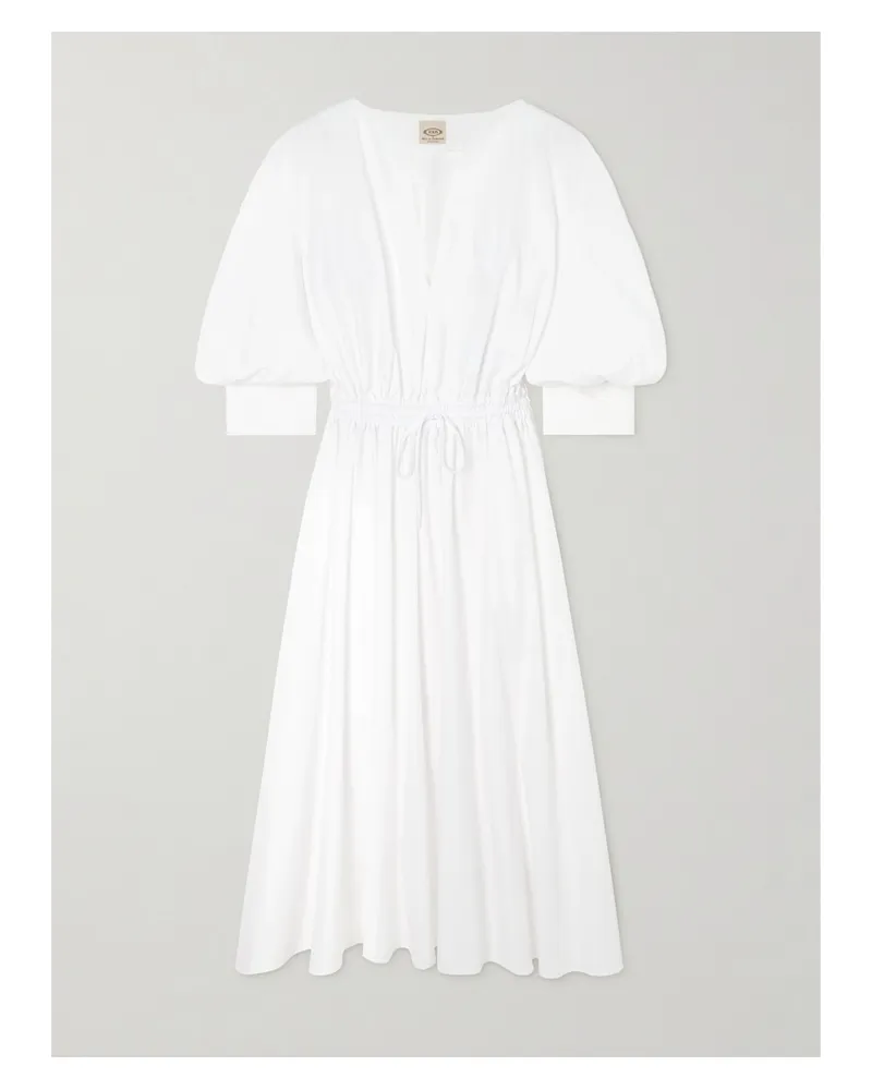 TOD'S Midi-hemdblusenkleid Aus Baumwollpopeline Mit Raffungen Zum Binden - Weiß Weiß