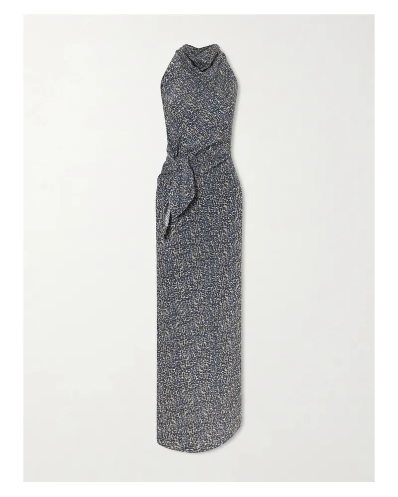 Cortana Corallo Printed Silk-satin Midi Dress - Blue Blue