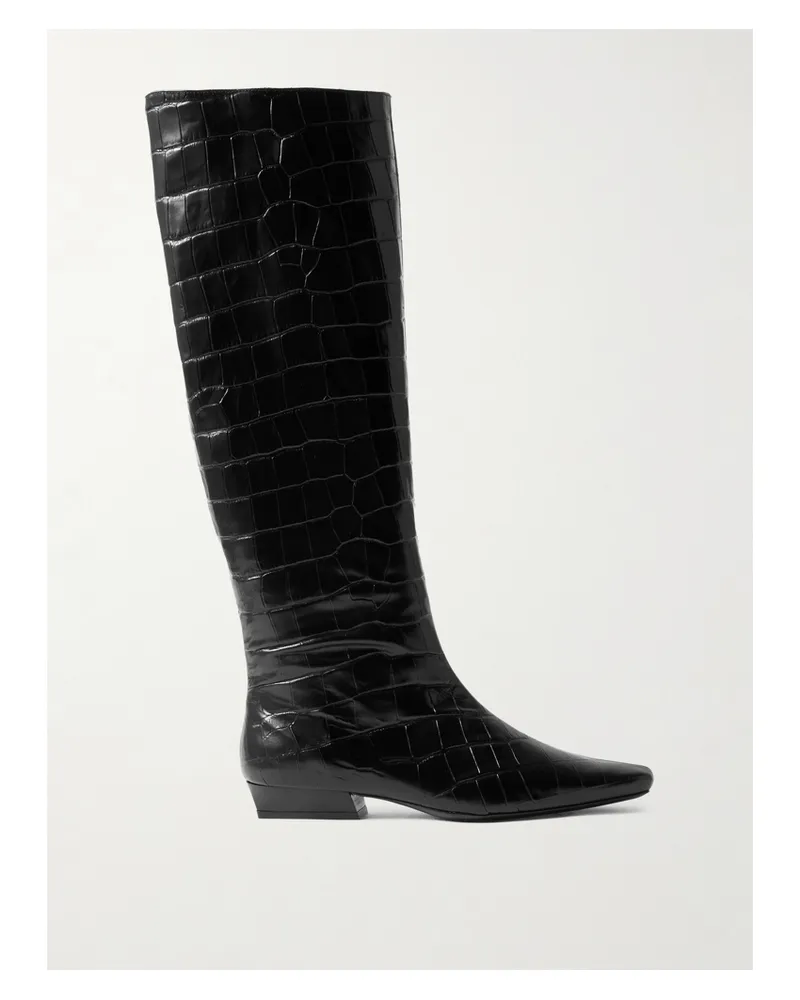 STAUD Wally Croc-effect Leather Knee Boots - Black Black