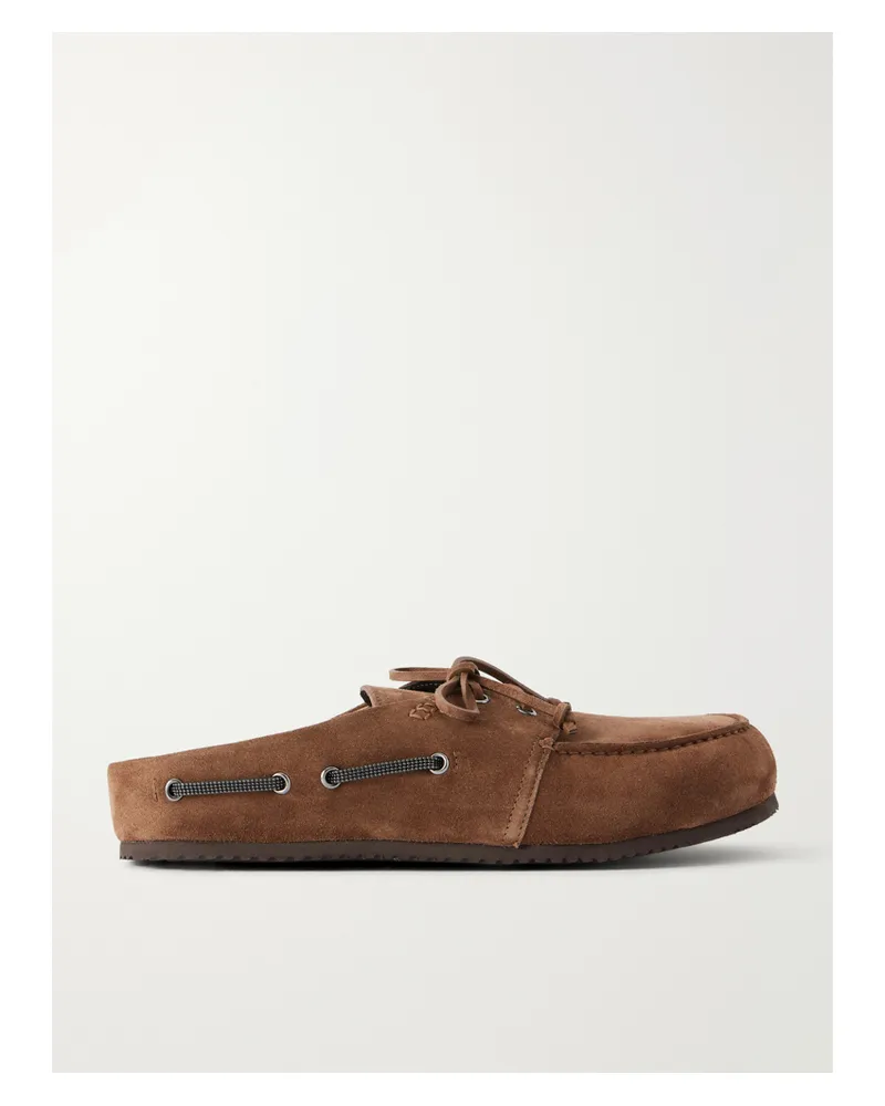 Brunello Cucinelli Suede Slip-on Mules - Brown Brown