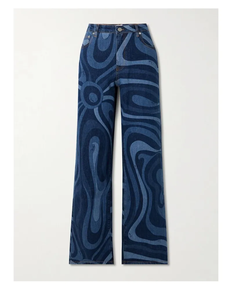 Emilio Pucci Marmo Hoch Sitzende, Bedruckte Jeans Mit Weitem Bein - Blau Blau