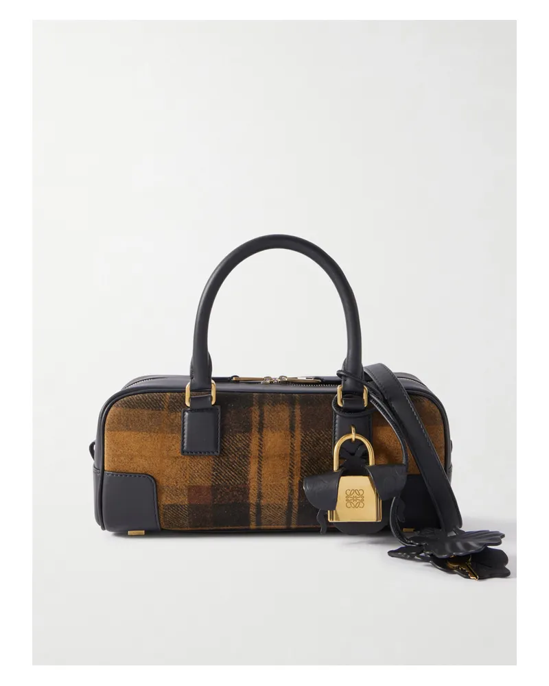 Loewe Amazona 23 Leather-trimmed Checked Suede Shoulder Bag - Brown Brown