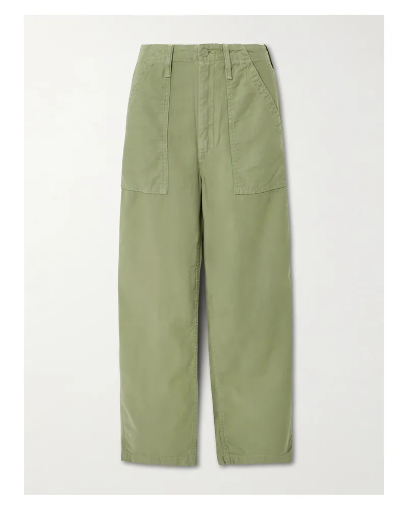 Mother The Fangirl Fatigue Flood Cotton-canvas Barrel-leg Pants - Green Green