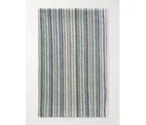 Sequin-trimmed Striped Metallic Crochet-knit Wrap - Blue