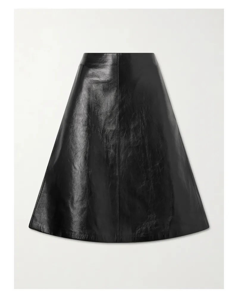 AMI Paris Leather Midi Skirt - Black Black