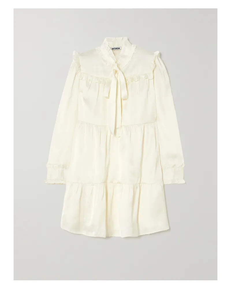 BATSHEVA Mina Minikleid Aus Satin Mit Rüschen Und Schleife - Creme Creme