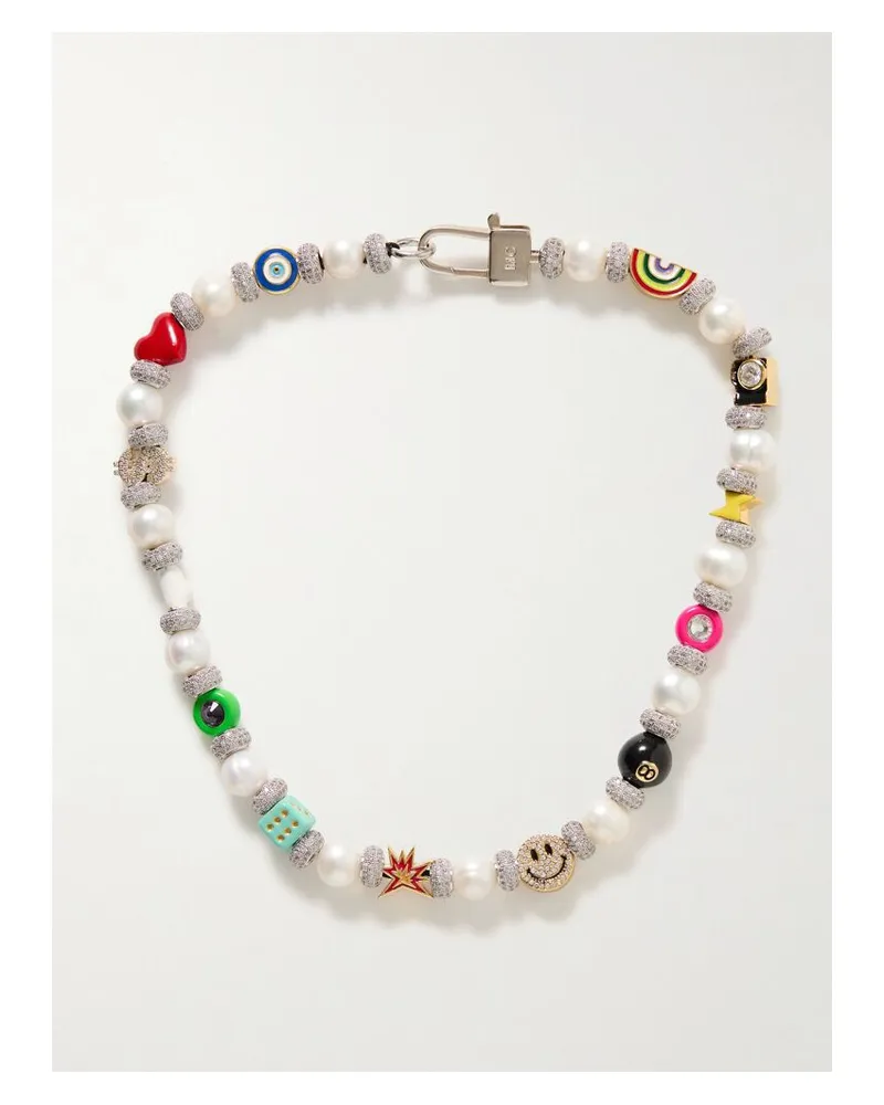 Martha Calvo Kette Mit Kristallen, Emaille, Perlen, Versilberten Und Vergoldeten Details Gold