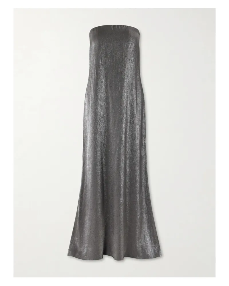 TWP Strapless Metallic Crepon Gown - Gray Gray