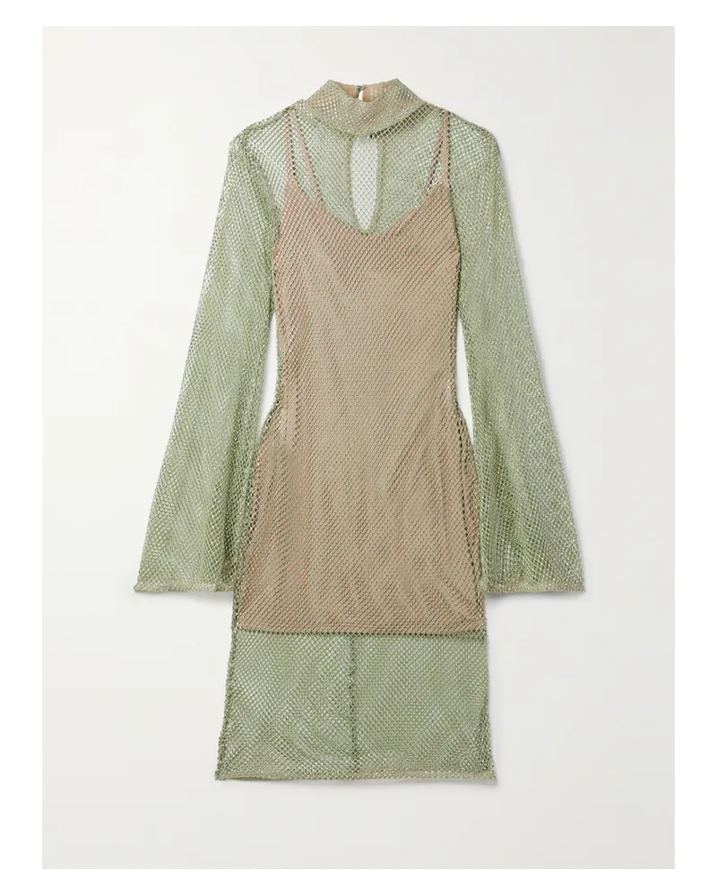 Pat Bo Minikleid Aus Strech-mesh Mit Kristallen - Grün Grün