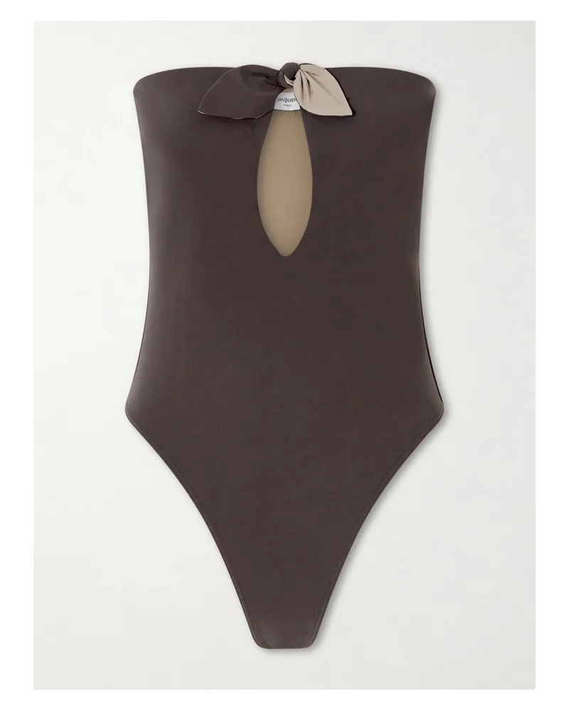 Saint Laurent Bow-detailed Strapless Swimsuit - Brown Brown