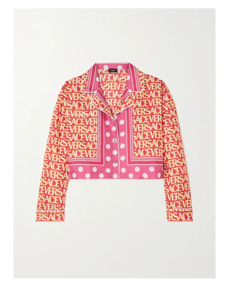 Versace Verkürztes Hemd Aus Bedrucktem Seiden-twill - Pink Pink