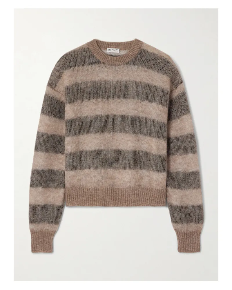 Brunello Cucinelli Gestreifter Pullover Aus Einer Mohairmischung - Braun Braun