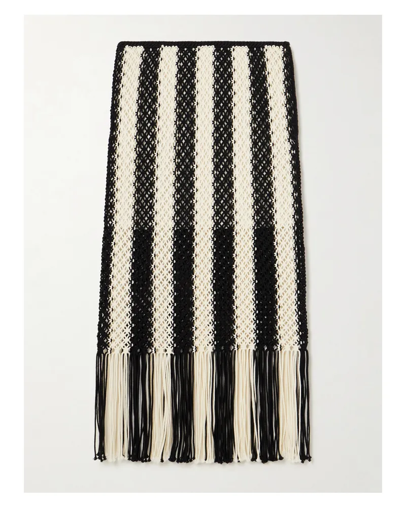 Zimmermann Wanderlust Fringed Striped Macramé Cotton Maxi Skirt - Black Black