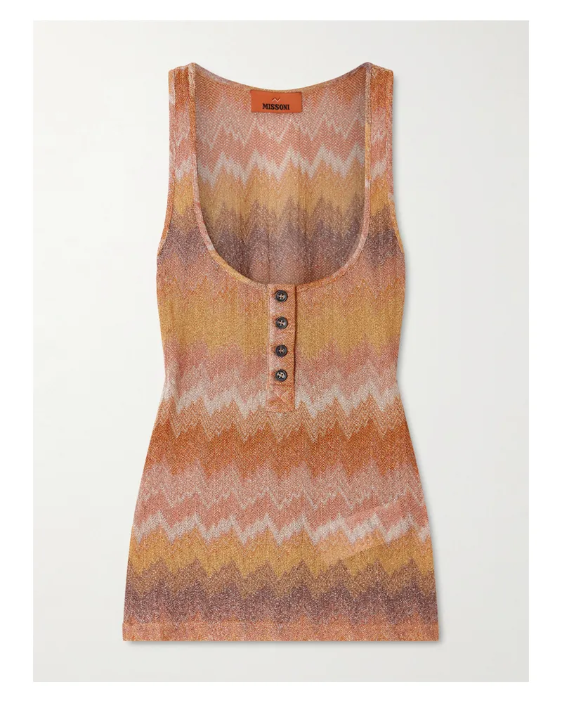 Missoni Tanktop Aus Gestreiftem Metallic-häkelstrick - Gold Gold