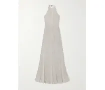 Neckholder-maxikleid Aus Metallic-rippstrick - Silber