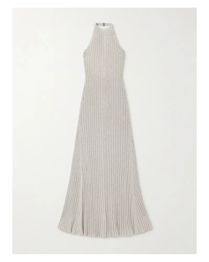 Tom Ford Neckholder-maxikleid Aus Metallic-rippstrick - Silber Silber