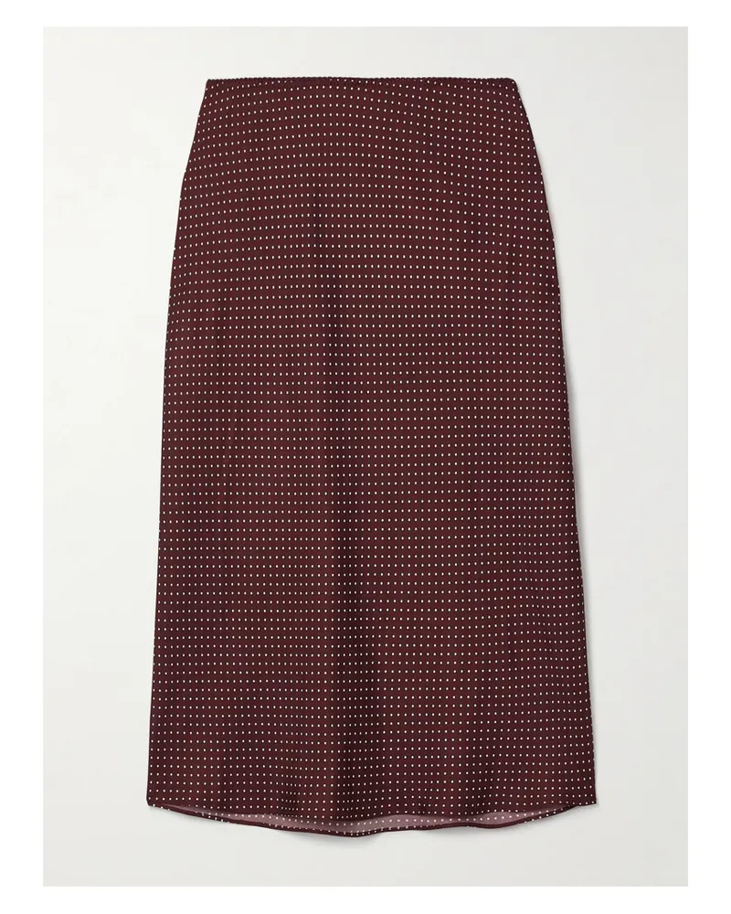 DÔEN Elowette Polka-dot Silk-blend Twill Midi Skirt - Burgundy Burgundy