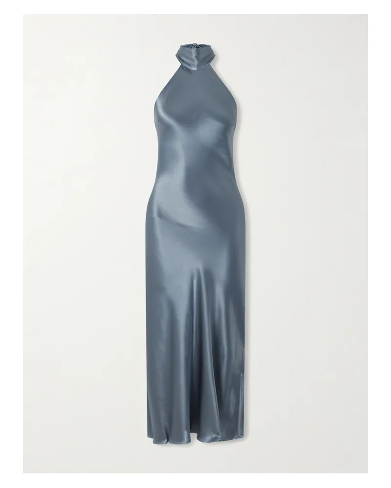 RIXO Maura Neckholder-midikleid Aus Satin - Blau Blau
