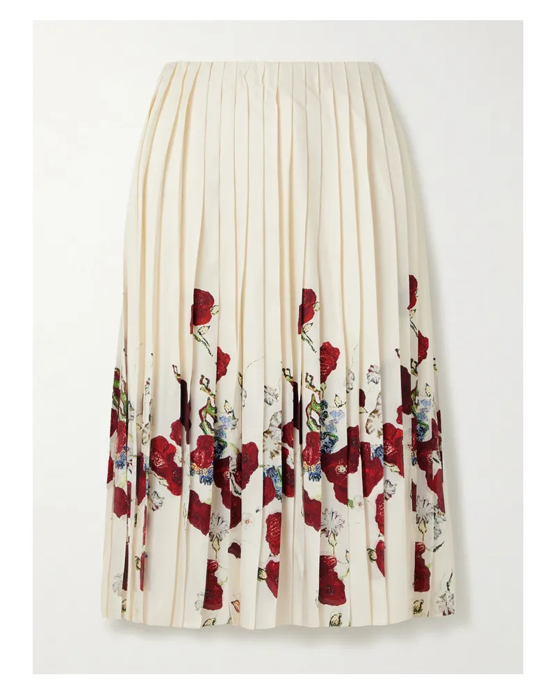 KHAITE Anya Midirock Aus Glänzendem Twill Mit Blumenprint Und Plisseefalten - Creme Creme