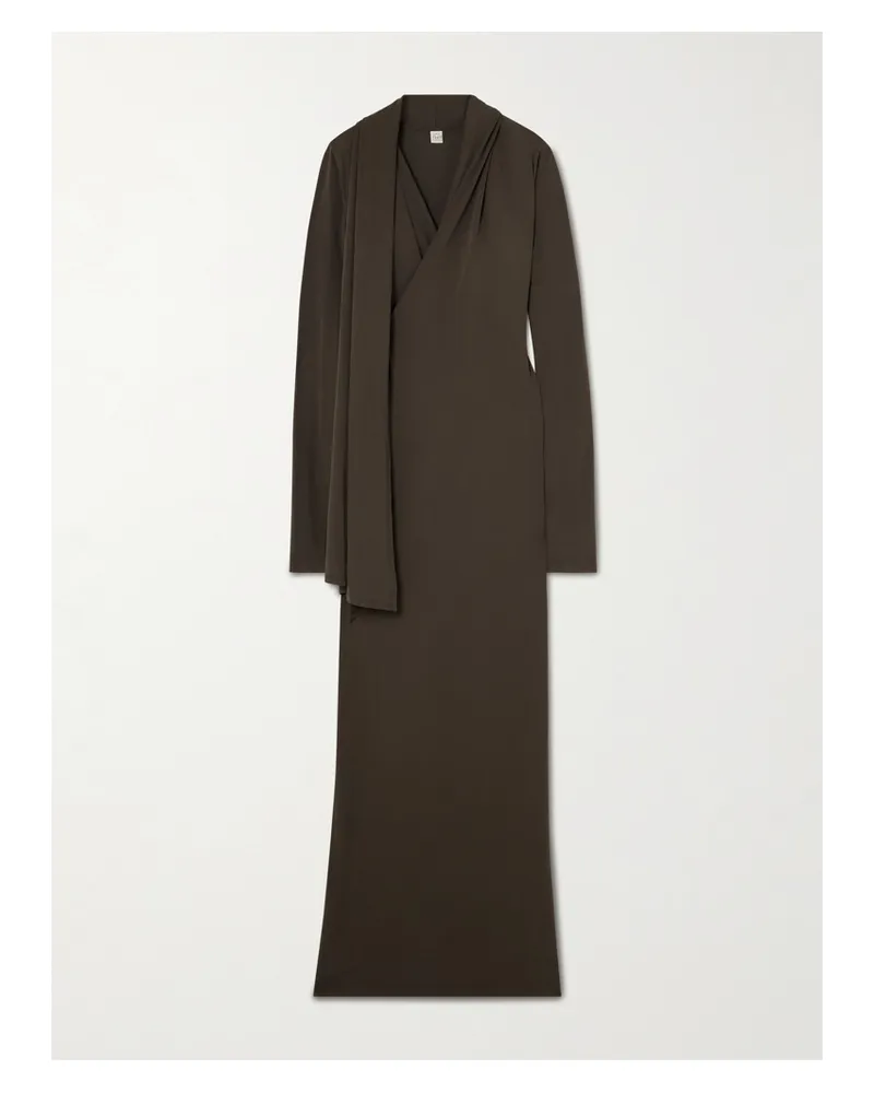 Totême Maxikleid Aus Stretch-jersey Mit Wickeleffekt Und Schaldetail - Braun Braun