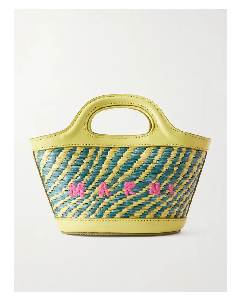 Marni Tropicalia Micro Leather And Embroidered Faux Raffia Tote - Green Green