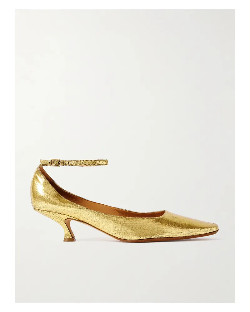 Calvin Klein Anna Pumps Aus Craquelé-leder In Metallic-optik - Gold Gold