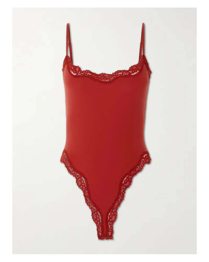 SKIMS Fits Everybody Cami Suit – Brick – String-body Aus Stretch-material Mit Spitzenbesätzen - Rot Rot