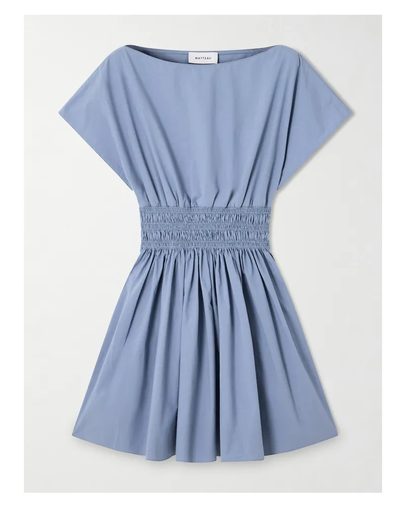 Matteau Shirred Organic Cotton Mini Dress - Blue Blue