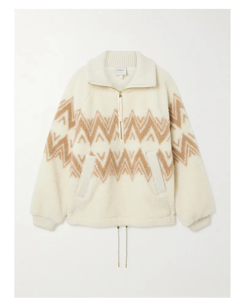 Varley Hendrik Bedruckter Pullover Aus Fleece Mit Reißverschluss Und Gerippten Strickbesätzen - Creme Creme