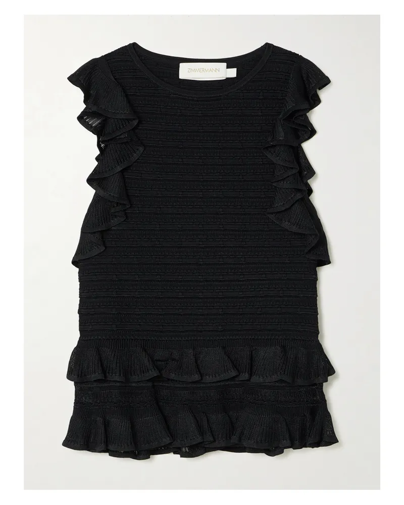 Zimmermann Luna Ruffled Tiered Ribbed-knit Top - Black Black
