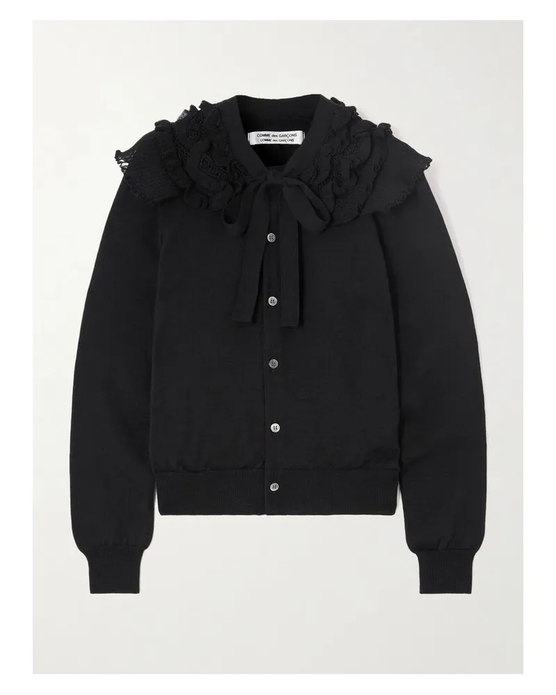 Comme des Garçons Cardigan Aus Wolle Mit Gerüschtem Besatz In Häkeloptik - Schwarz Schwarz