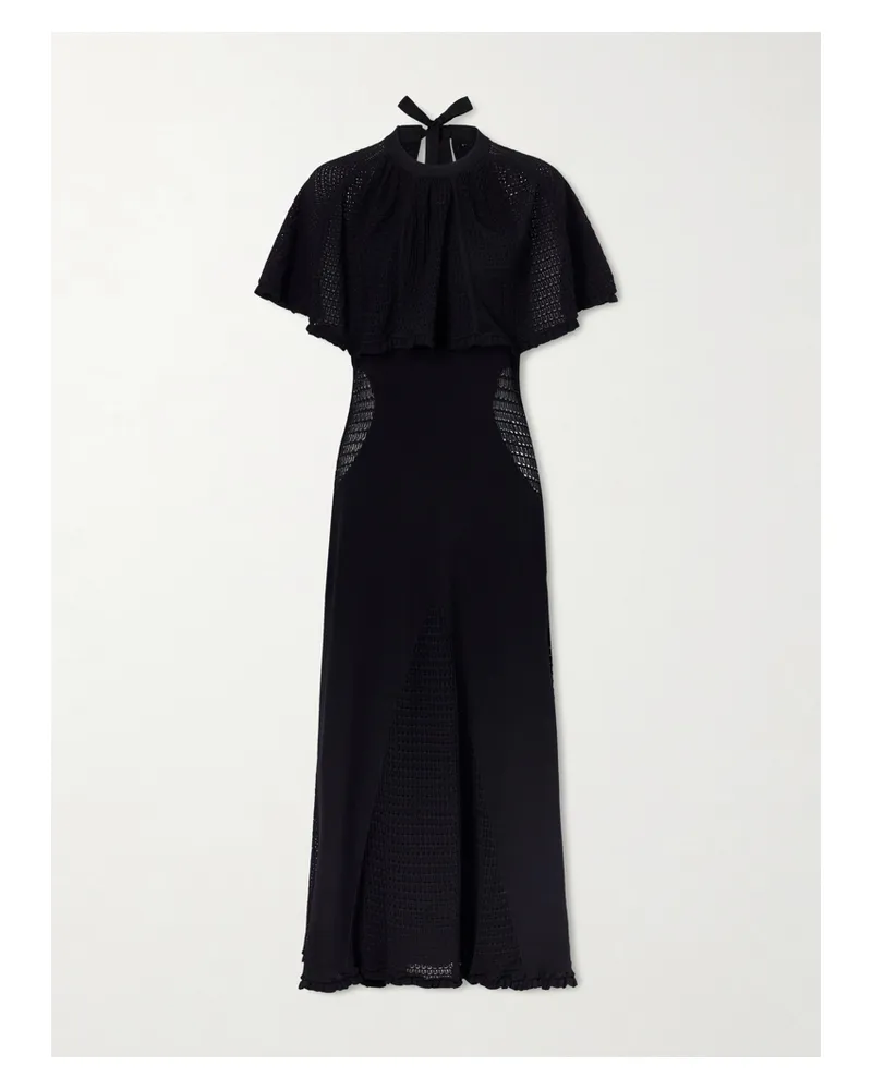 Lanvin Cape-effect Open-knit And Jersey Midi Dress - Black Black