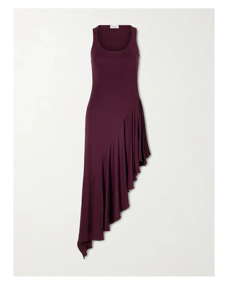 Alaïa Asymmetrical Crepe-jersey Midi Dress - Burgundy Burgundy