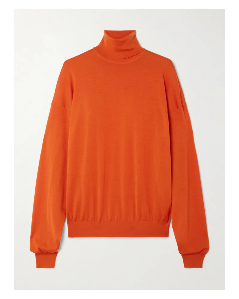 Saint Laurent Rollkragenpullover Aus Einer Gerippten Mischung Aus Wolle, Kaschmir Und Seide - Orange Orange
