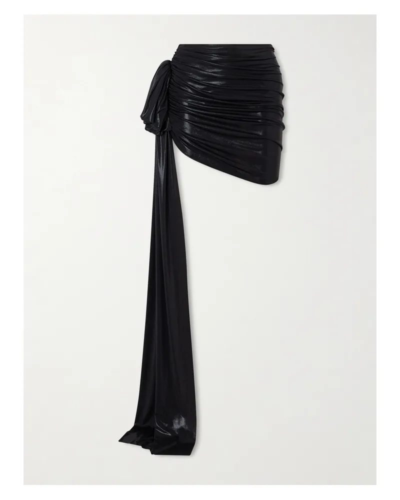 Norma Kamali Diana Pickleball Bow-detailed Stretch-lamé Mini Skirt - Black Black