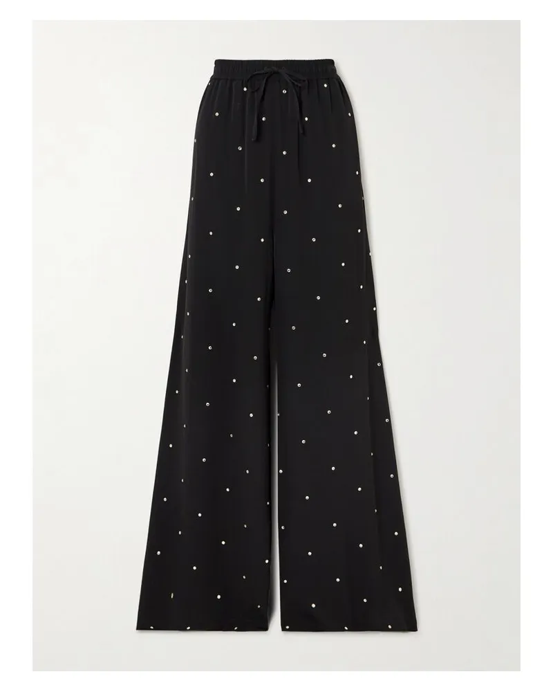 Stella McCartney Hose Mit Weitem Bein Aus Crêpe Mit Kristallen - Schwarz Schwarz