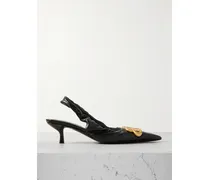 Monaco Logo-embellished Crinkled-leather Slingback Pumps - Black