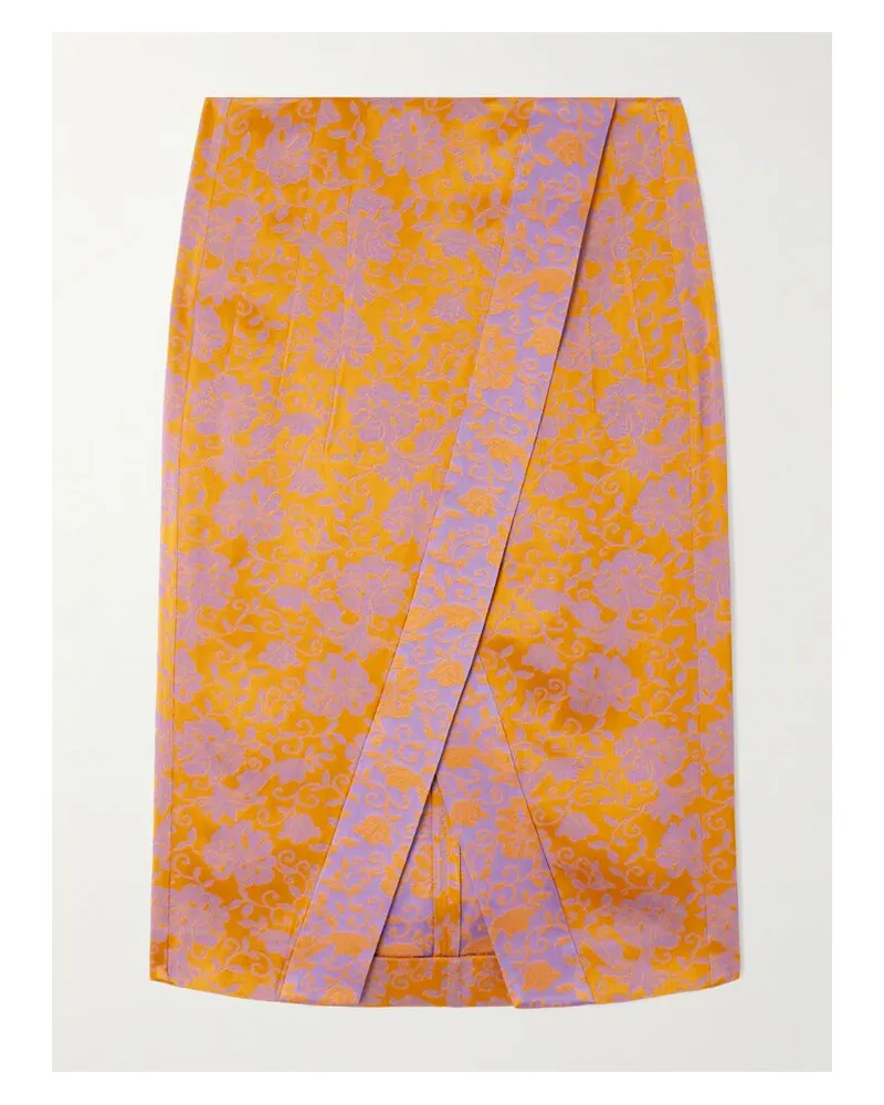 Dries van Noten Midirock Aus Satin Mit Jacquard-muster Und Wickeleffekt - Orange Orange