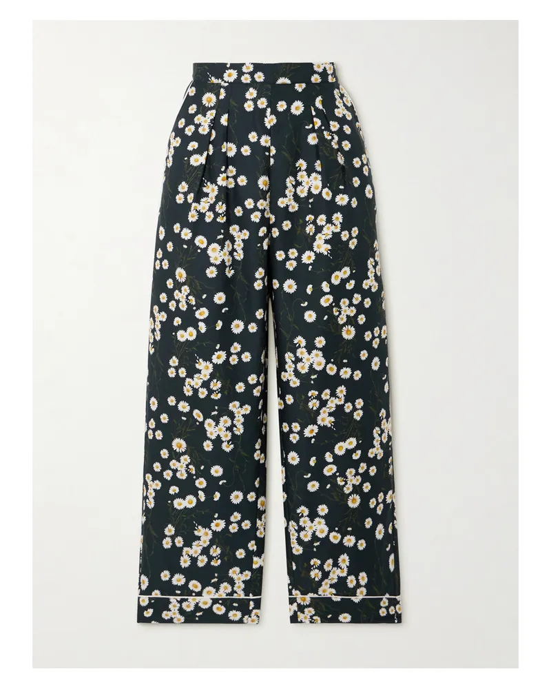 Eres Romance Beaucoup Pyjama-hose Aus Einer Baumwoll-seidenmischung Mit Blumenprint Und Paspeln - Schwarz Schwarz