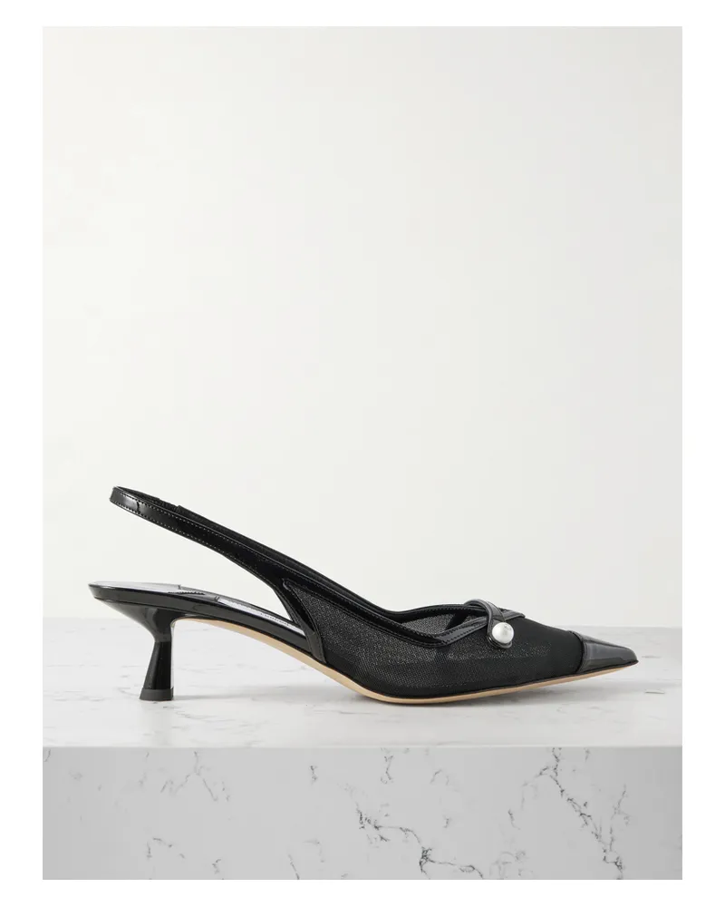 Jimmy Choo Amita 45 Slingback-pumps Aus Mesh Mit Lederbesätzen Und Perle - Schwarz Schwarz