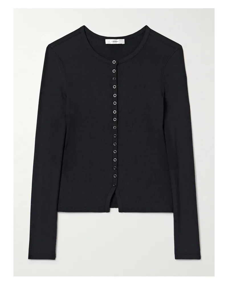 Frame Denim The Rib Splay Stretch-modal Jersey Top - Black Black