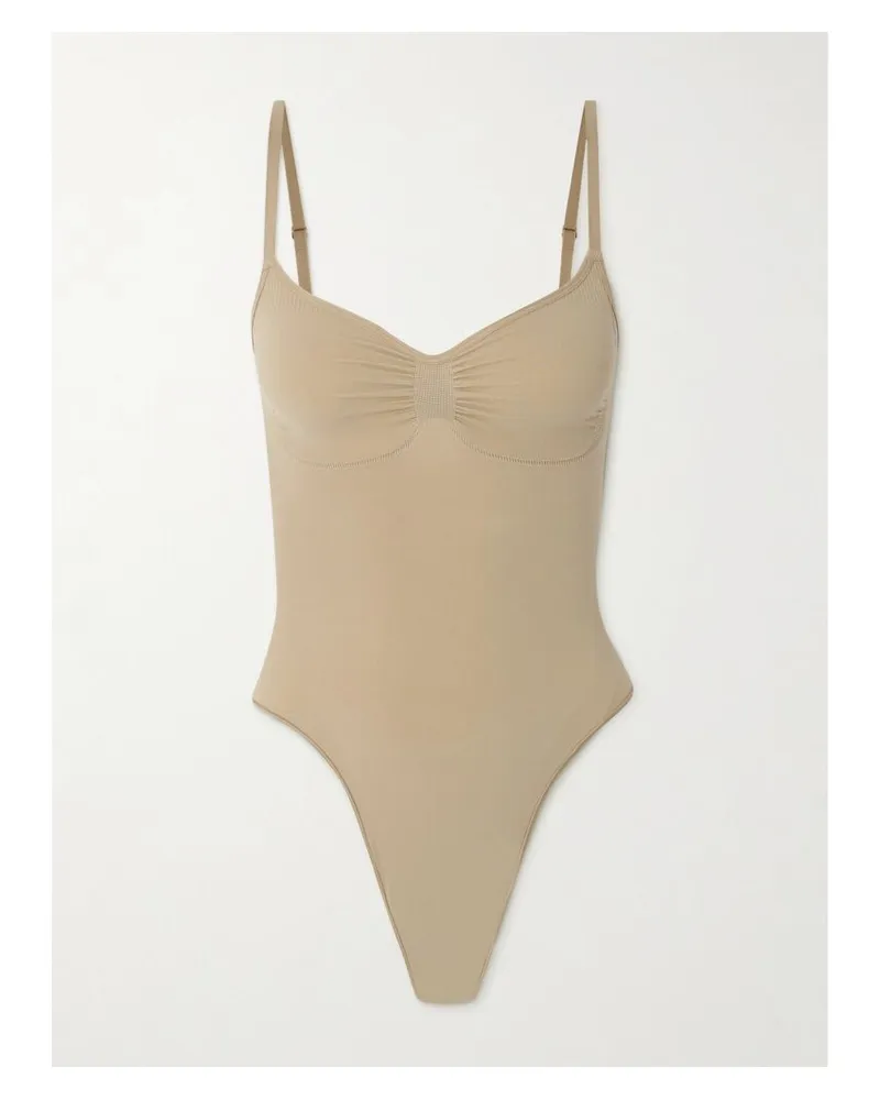 SKIMS Seamless Sculpt Strapless Thong Bodysuit – Clay – String-body - Neutral Neutral