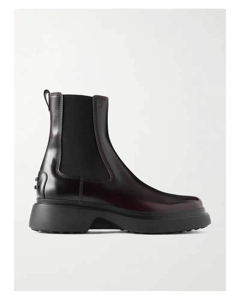 TOD'S Gomma 74l Glossed Leather Chelsea Boots - Burgundy Burgundy