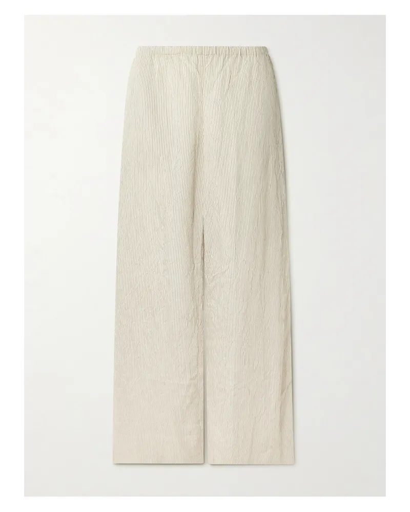 St. Agni Hose Mit Weitem Bein Aus Webstoff In Knitteroptik Mit Nadelstreifen - Wollweiß Wollweiß