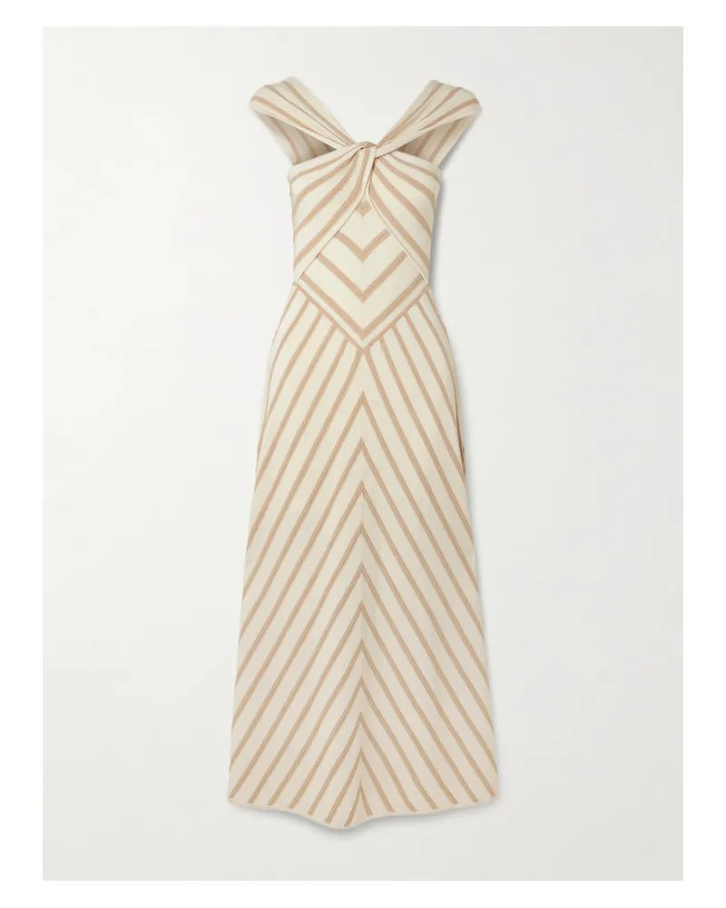 Zimmermann Luna Midikleid Aus Gestreiftem Metallic-strick - Creme Creme