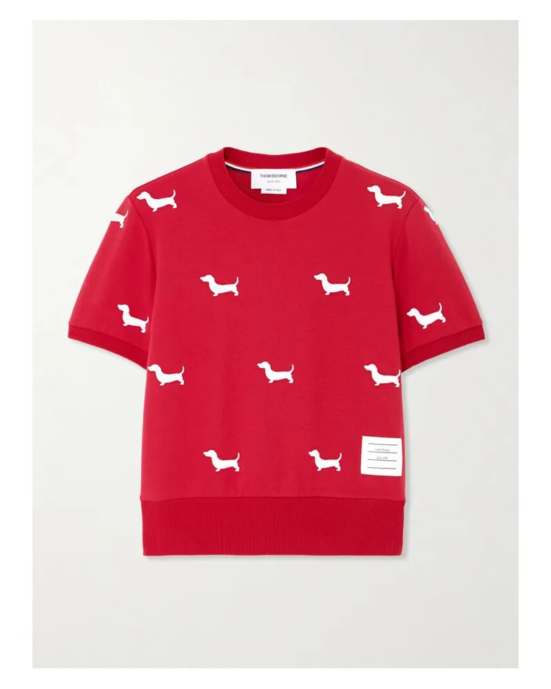 Thom Browne Hector T-shirt Aus Baumwolle Mit Stickereien - Rot Rot