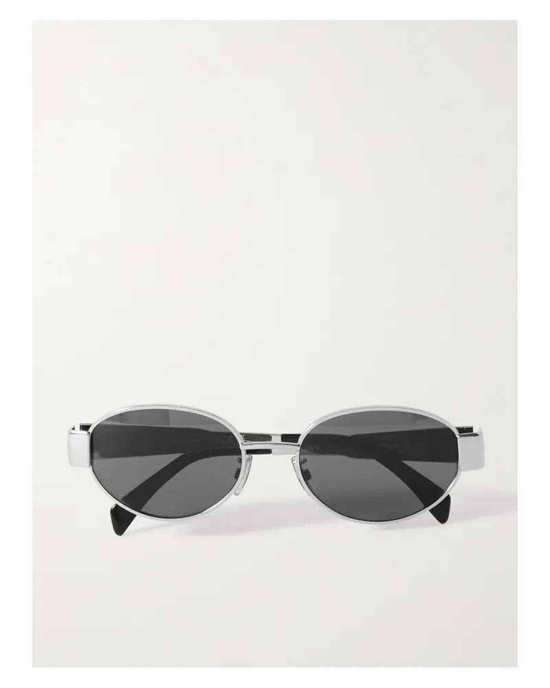 Celine Oval-frame Silver-tone And Acetate Sunglasses Silver