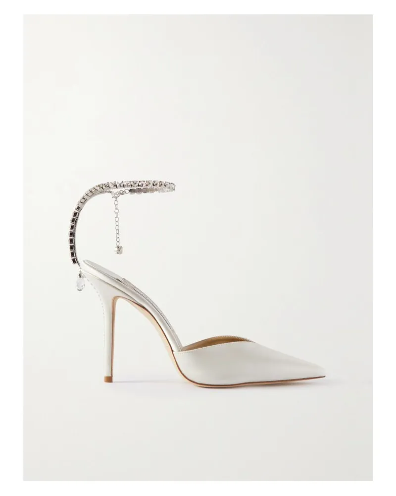 Jimmy Choo Saeda 100 Pumps Aus Satin Mit Kristallen - Weiß Weiß